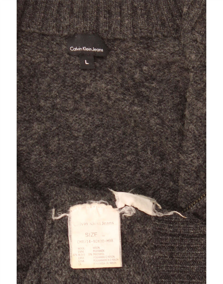 Calvin Klein Womens Cardigan Sweater UK 16 Large Grey Wool