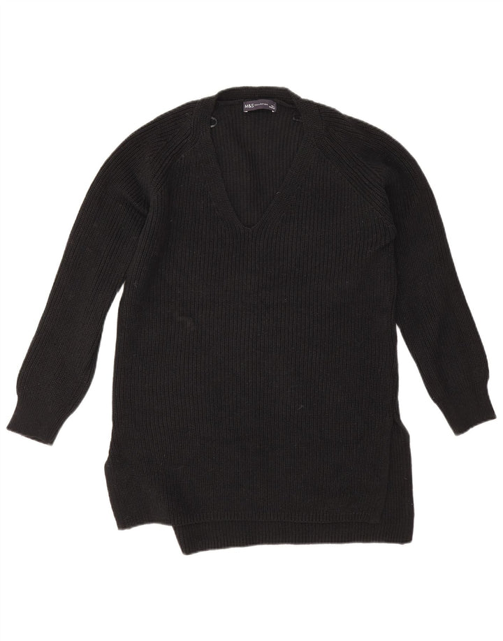Marks & Spencer Womens Oversized V-Neck Jumper Sweater UK 10 Small Black
