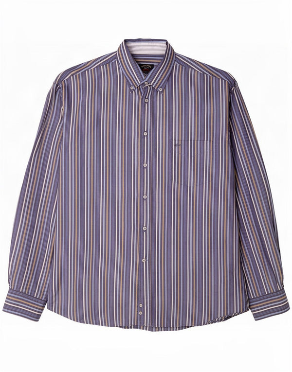Camicia da uomo Paul & Shark taglia 45 XL cotone gessato blu navy