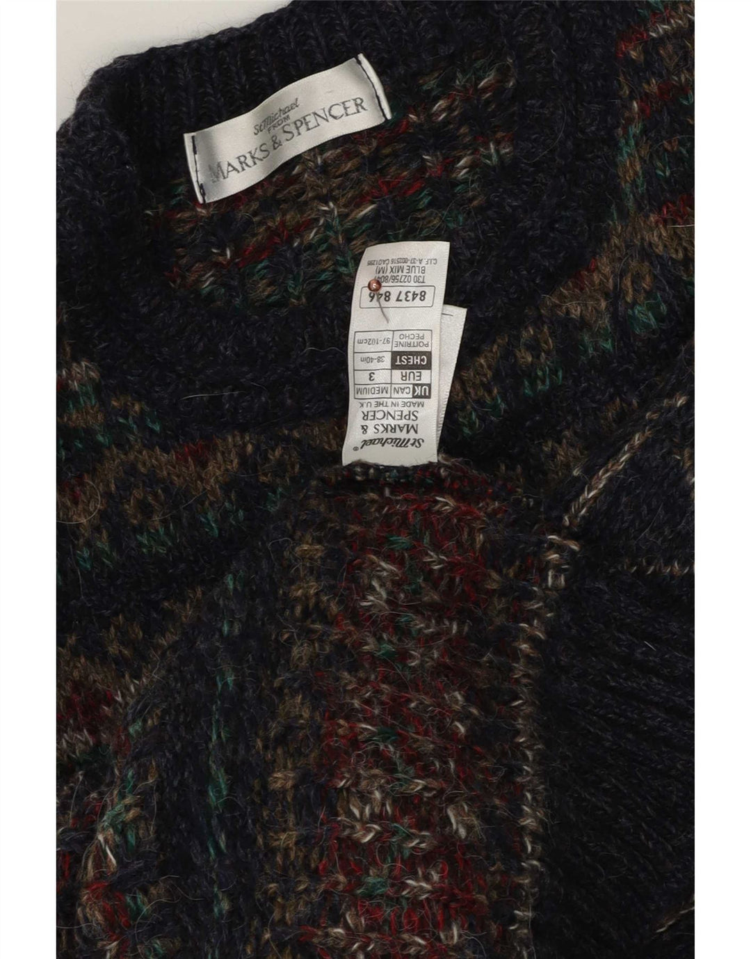 Marks & Spencer Mens Crew Neck Jumper Sweater Medium Navy Blue Fair Isle