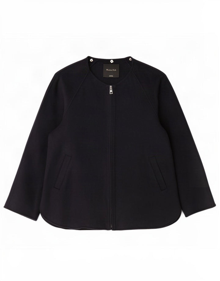 Massimo Dutti Womens Bomber Jacket UK 16 Large Navy Blue Wool