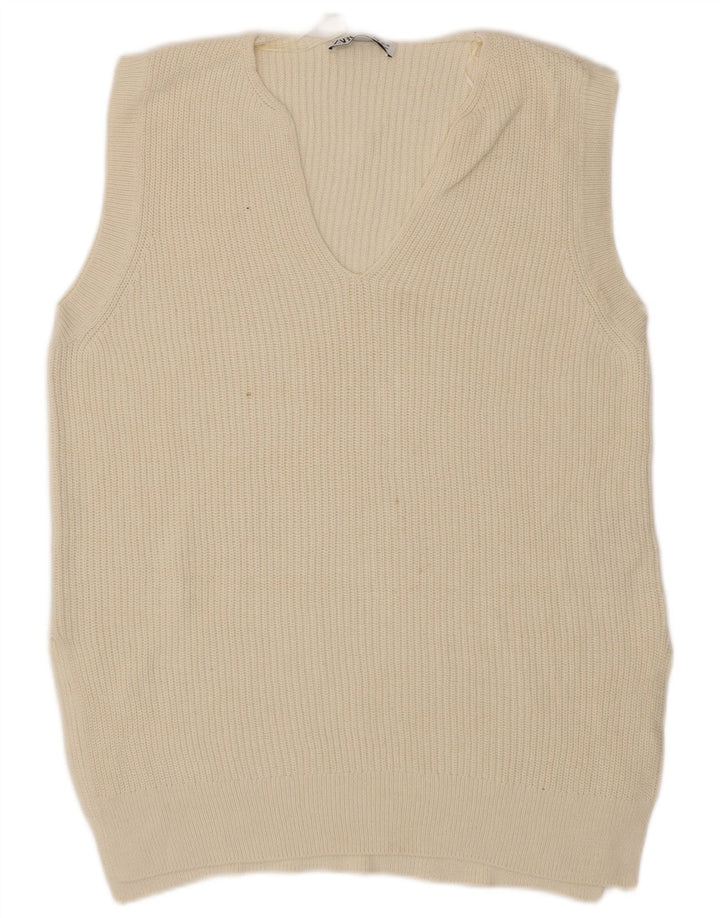 Zara Mens Vest Tank Top Small Beige Cotton