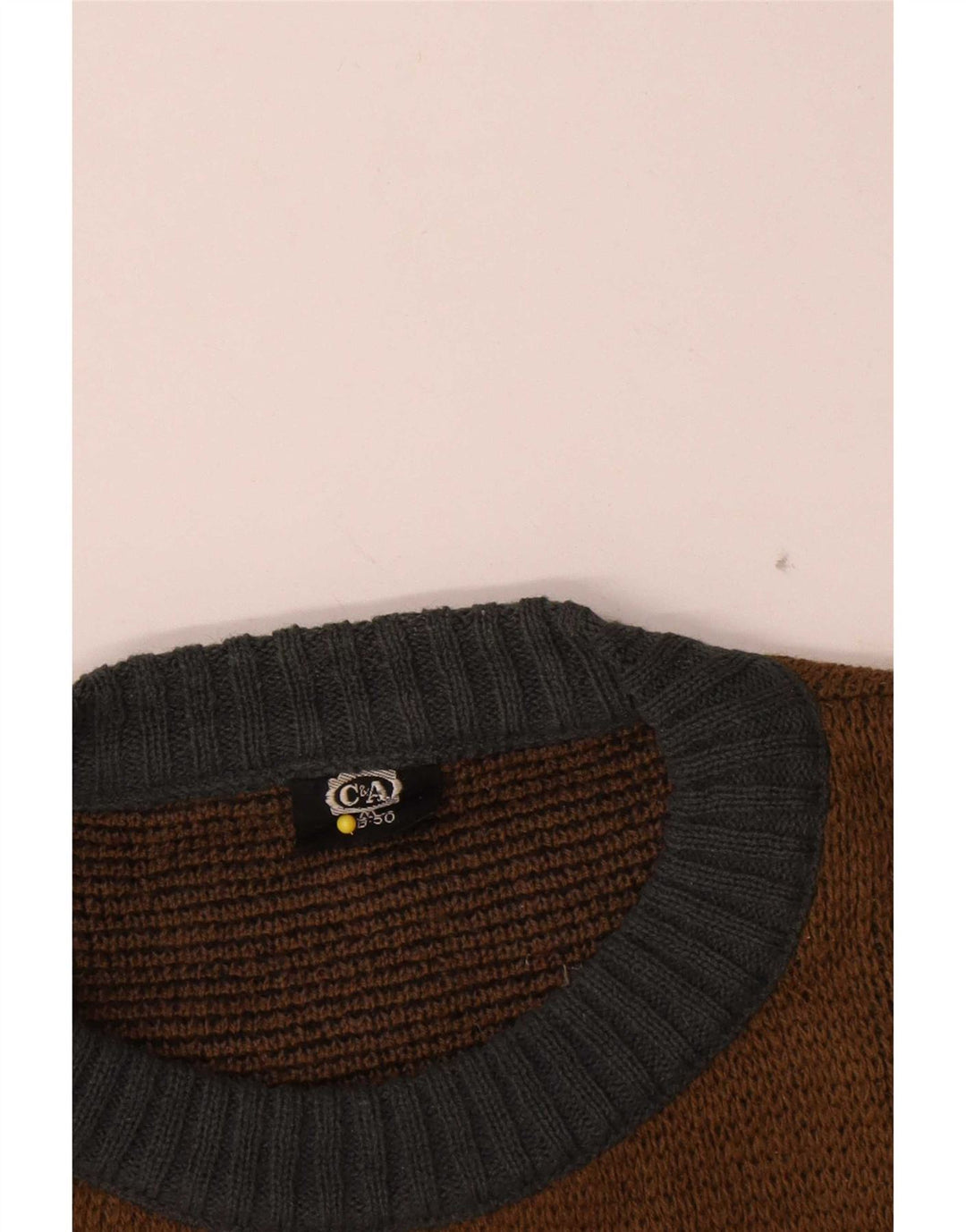 C&A Mens Crew Neck Jumper Sweater EU 48/50 Medium Brown Colourblock