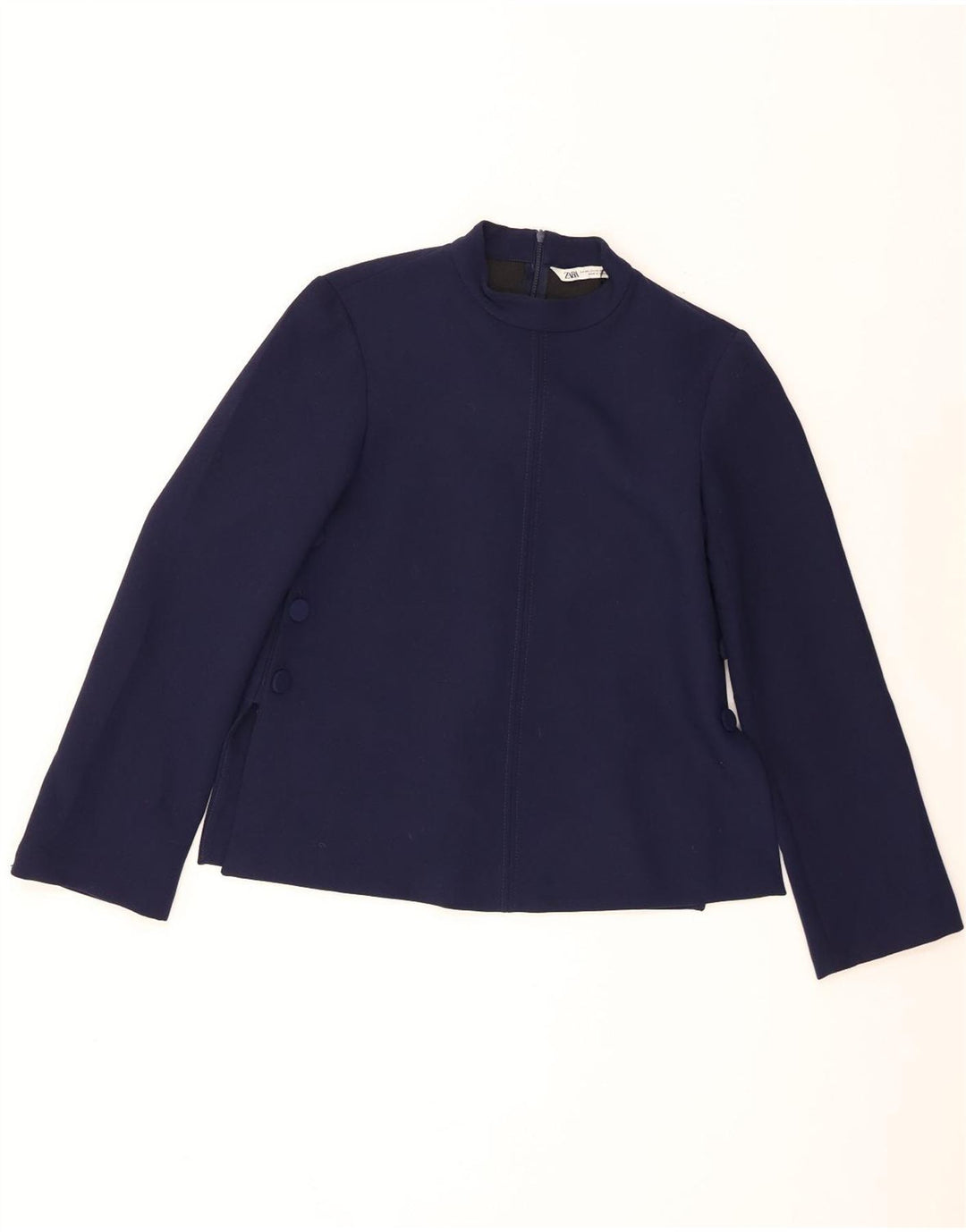 Zara Womens Long Sleeve Blouse Top UK 6 XS Navy Blue Polyester