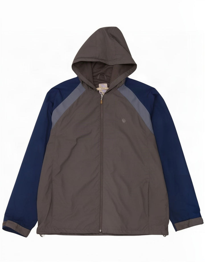 Fat Face Herren-Regenjacke mit Kapuze, UK 42, XL, graues Colourblock-Polyester