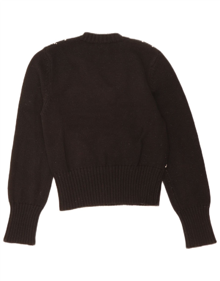 Benetton Dame V-hals sweater UK 12 Medium Black Argyle/Diamond