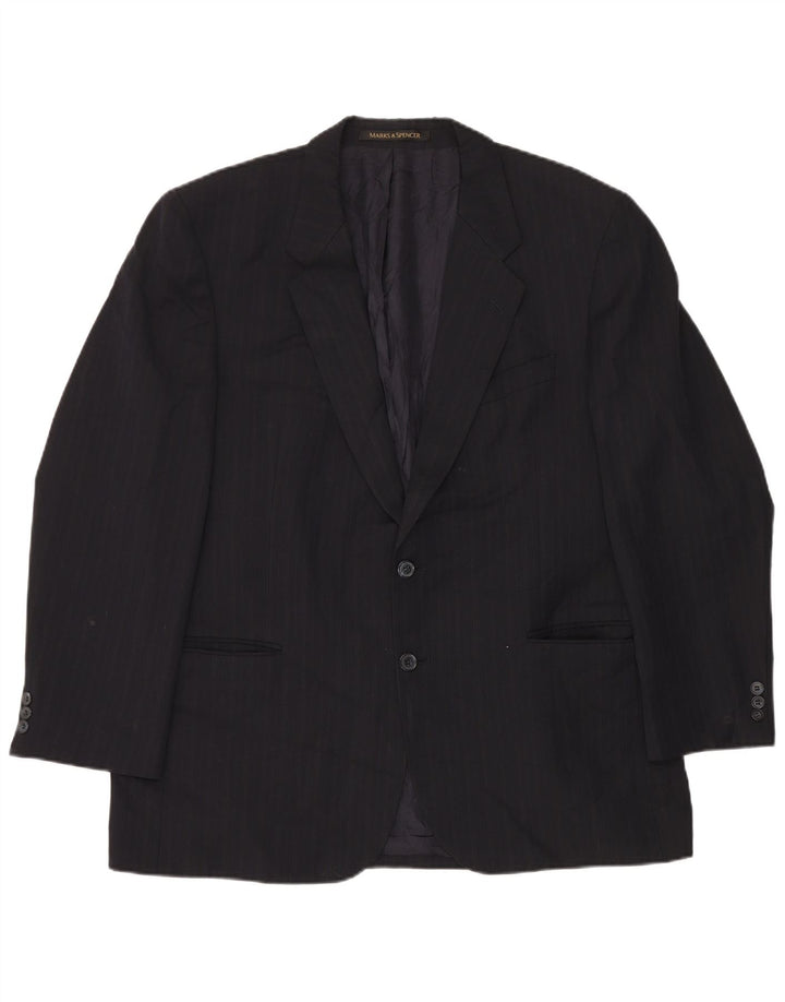 Marks & Spencer Mens 2 Button Blazer Jacket UK 44 2XL Navy Blue Pinstripe