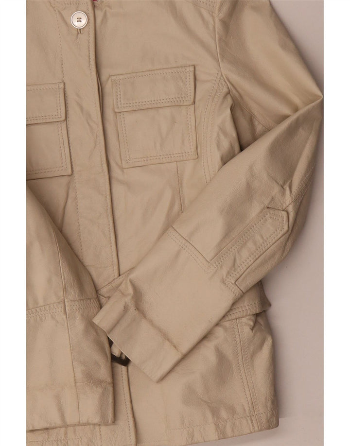 Vintage Military Læderjakke til kvinder IT 44 Medium Beige Læder