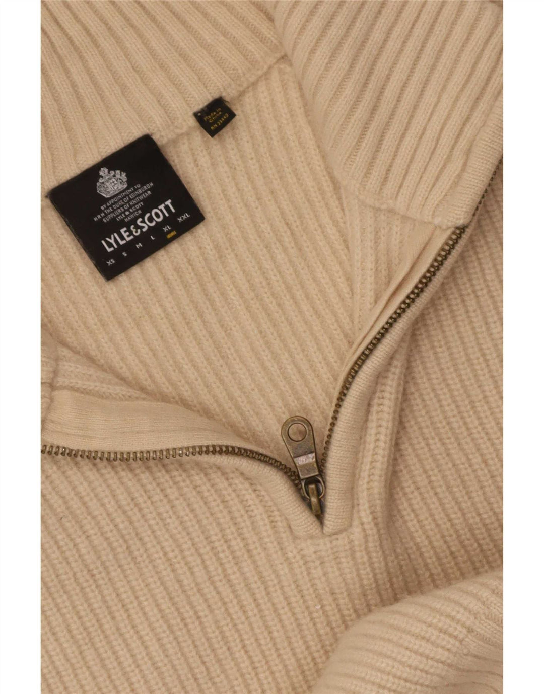 Lyle & Scott Herre sweater med lynlåshals XL Beige