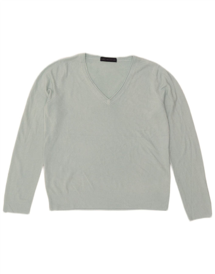 Marks & Spencer Dame V-hals sweater UK 12 Medium Blue Acryl
