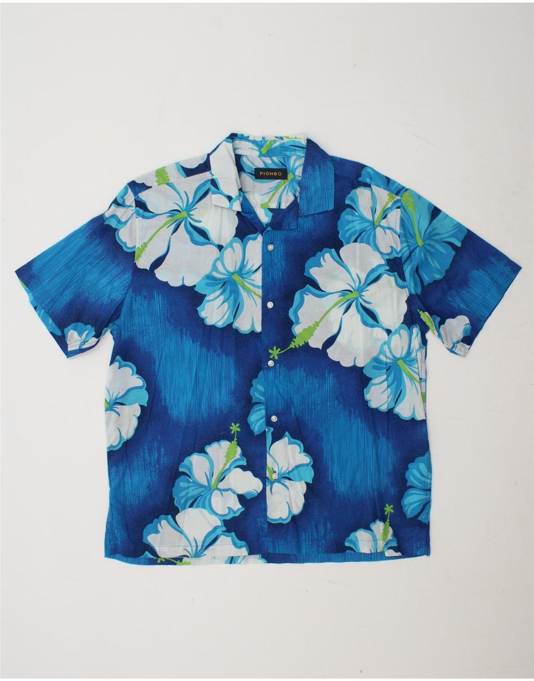 PIOMBO Mens Short Sleeve Shirt Large Blue Floral Cotton