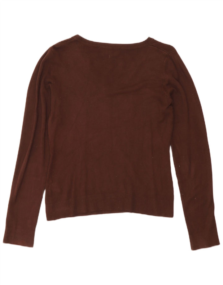 Zara Womens V-Neck Jumper Sweater UK 12 Medium Brown Rayon