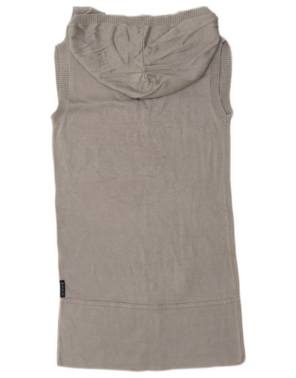 Armani Jeans Womens Longline Hooded Vest Tank Top UK 10 Small Grey Cotton