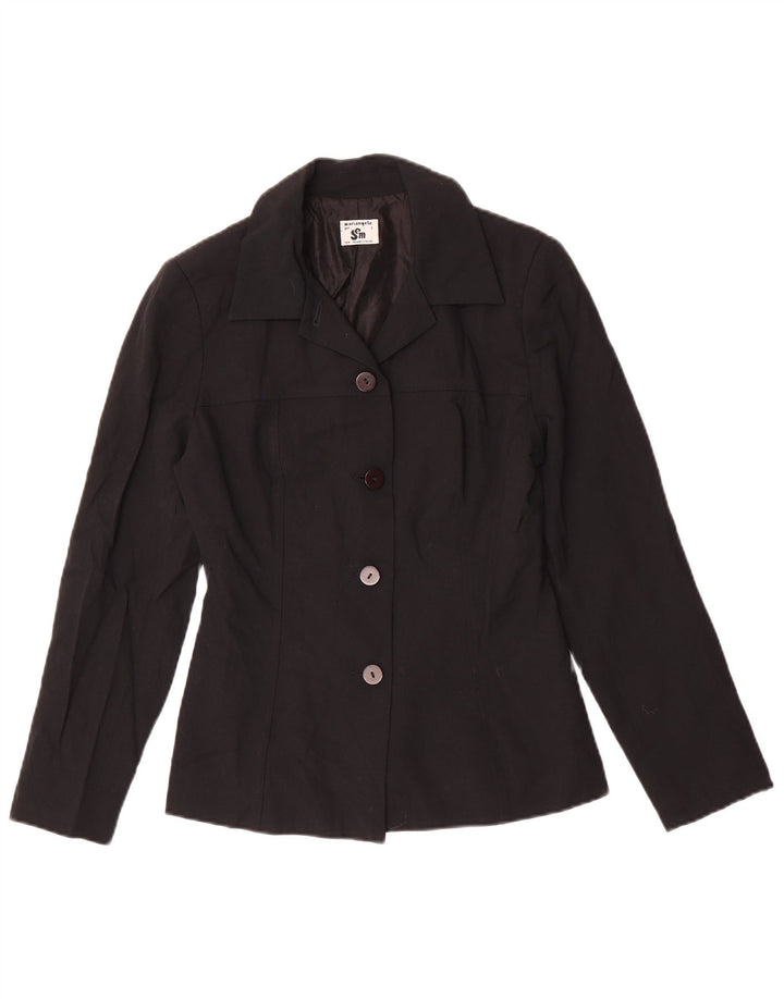 Jaqueta blazer vintage feminina com 4 botões Reino Unido 10 pequena preta