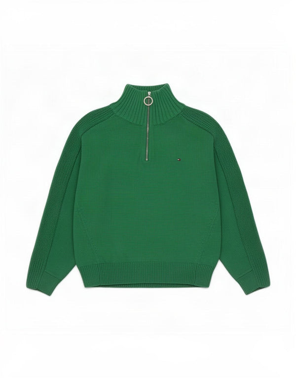Tommy Hilfiger Pull surdimensionné à col zippé pour femme UK 10 Petit Vert
