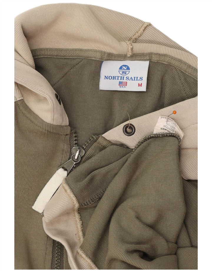 NORTH SAILS Mens Hooded Zip Neck Top Long Sleeve Medium Green Colourblock