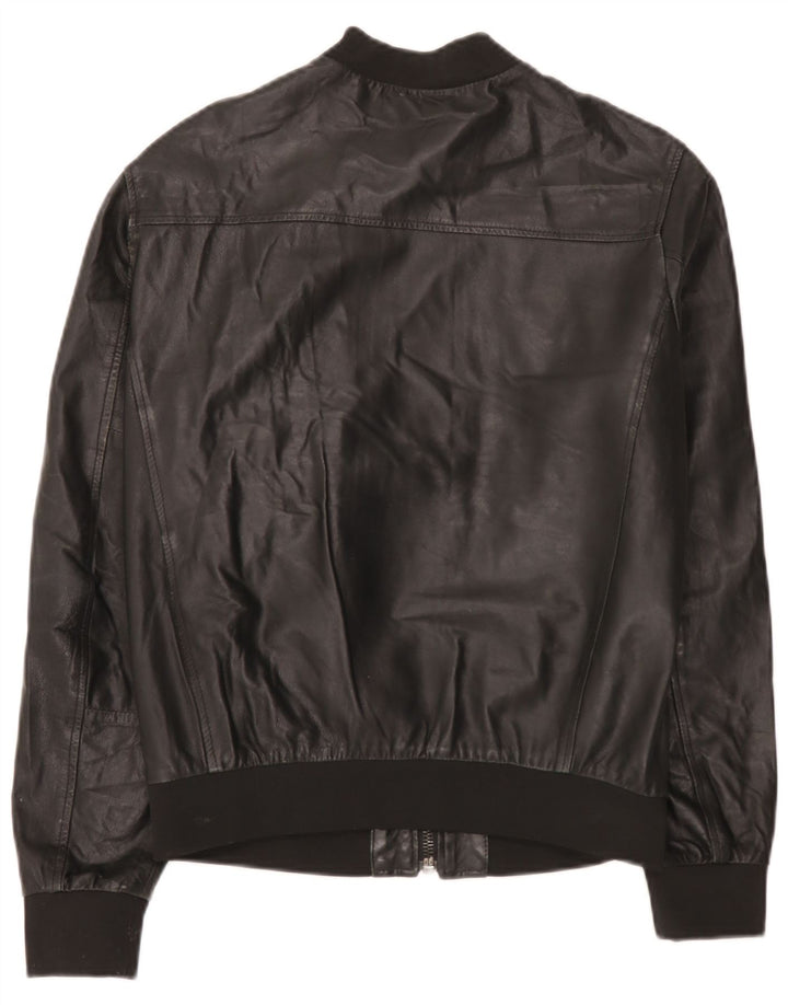 Replay Mens Bomber Leather Jacket UK 38 Medium Black Leather