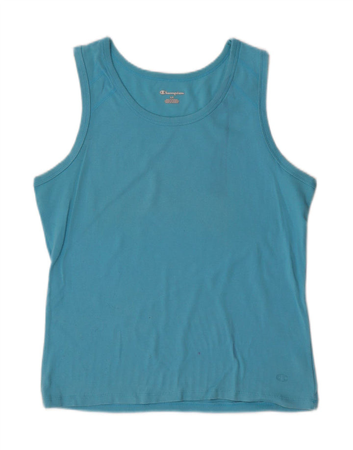 Champion Womens Vest Top UK 14 Large Blue Cotton