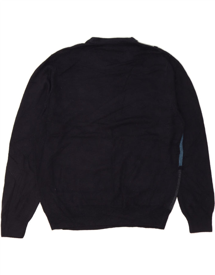 DOCKERS Mens Crew Neck Jumper Sweater Large Navy Blue Check Acrylic Vintage Dockers and Second-Hand Dockers from Messina Hembry 