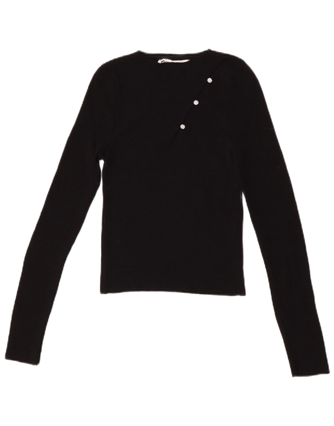 Zara Womens Crop Top Langærmet UK 8 Small Black Polyamide