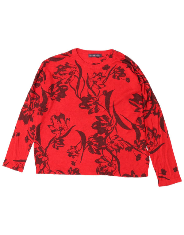 Marks & Spencer Damski sweter z okrągłym dekoltem, UK 14, średni czerwony w kwiaty