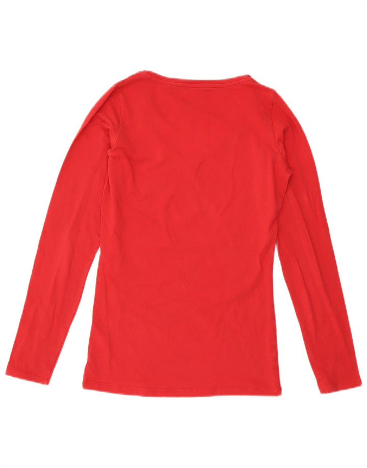 Guess Womens Graphic Top Long Sleeve UK 8 Small Red Cotton