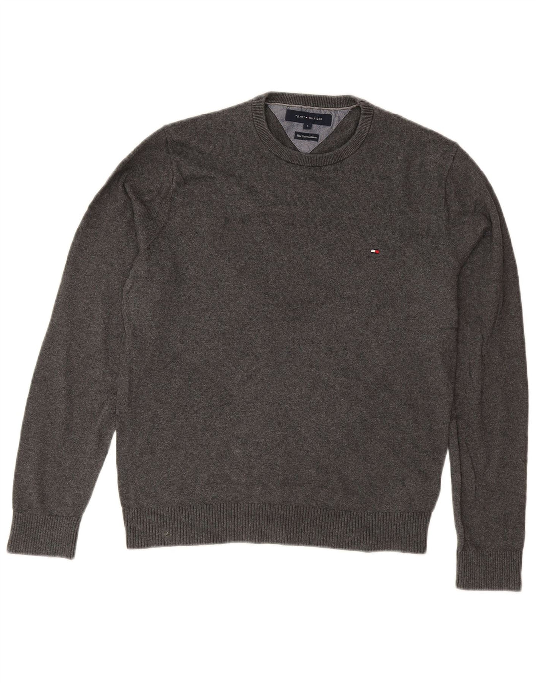 TOMMY HILFIGER Mens Crew Neck Jumper Sweater Small Grey Cotton