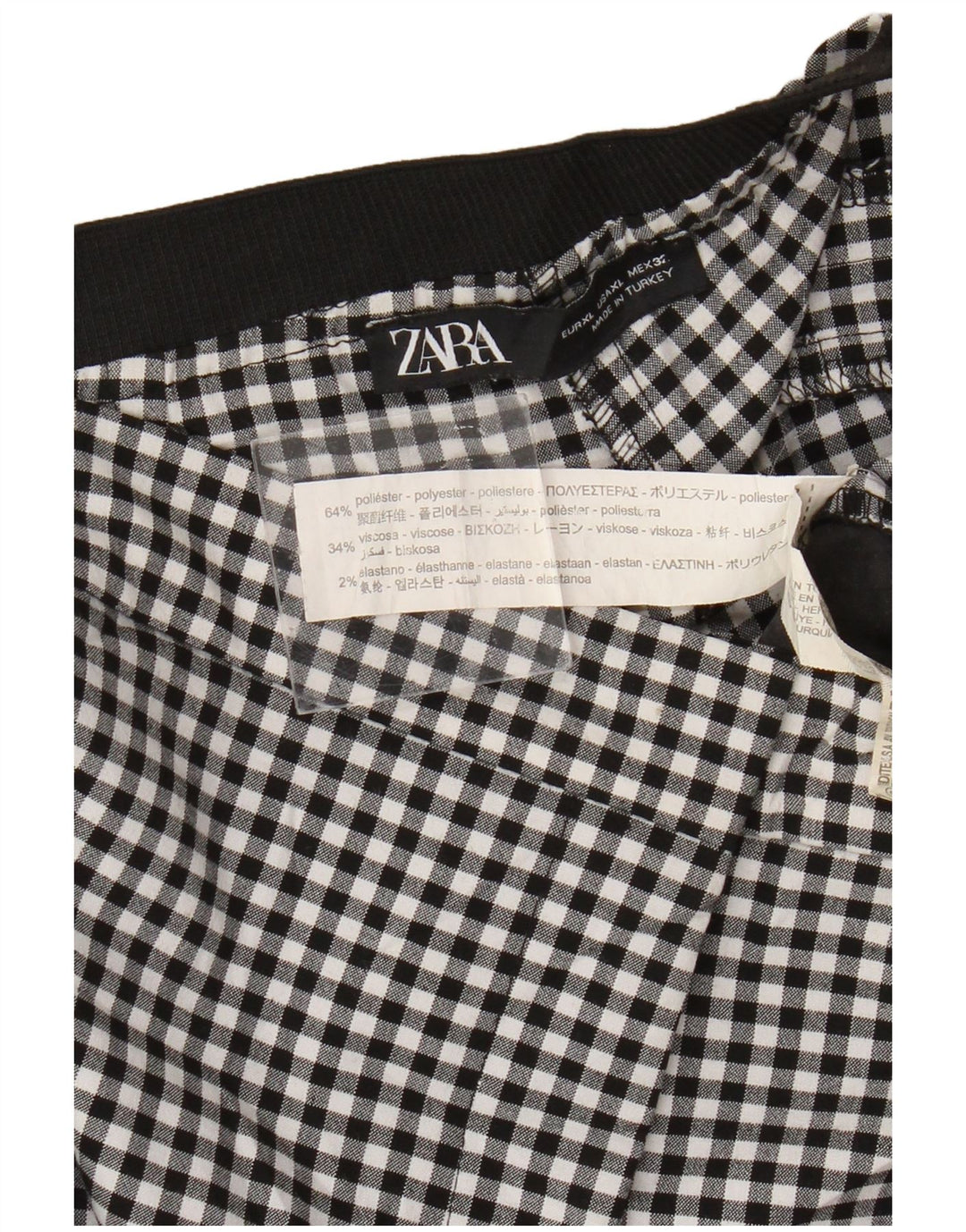 Zara Womens Slim Chino Trousers XL W32 L27 Black Gingham Polyester