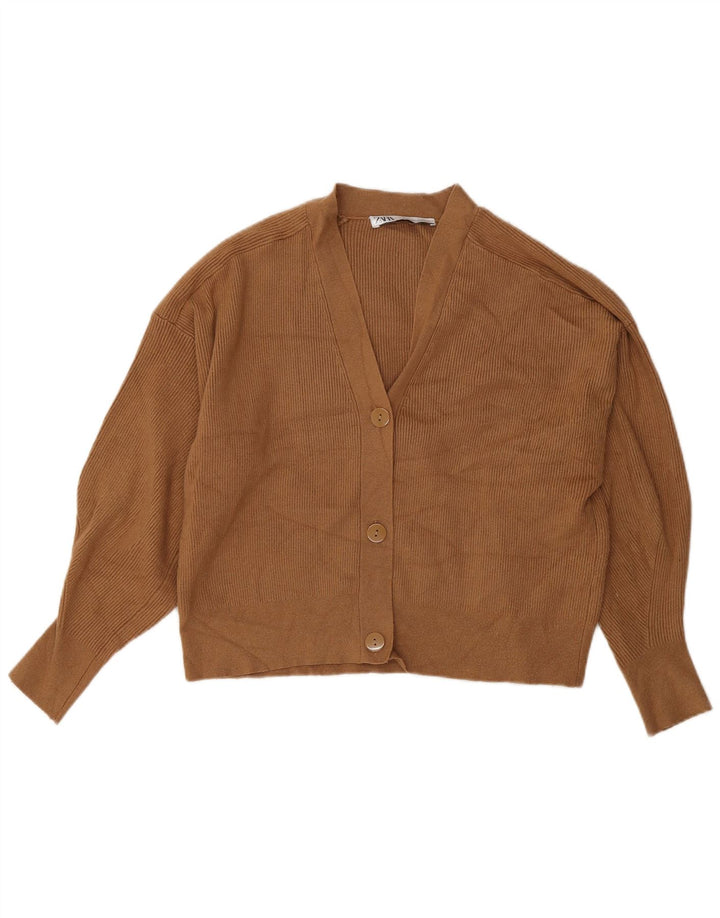Zara Womens Crop Cardigan Sweater UK 14 Medium Brown Viscose