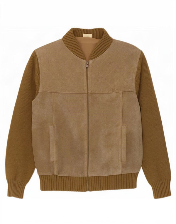 Vintage Damen Wildleder Bomberjacke EU 50 XL Beige Colourblock Polyacryl