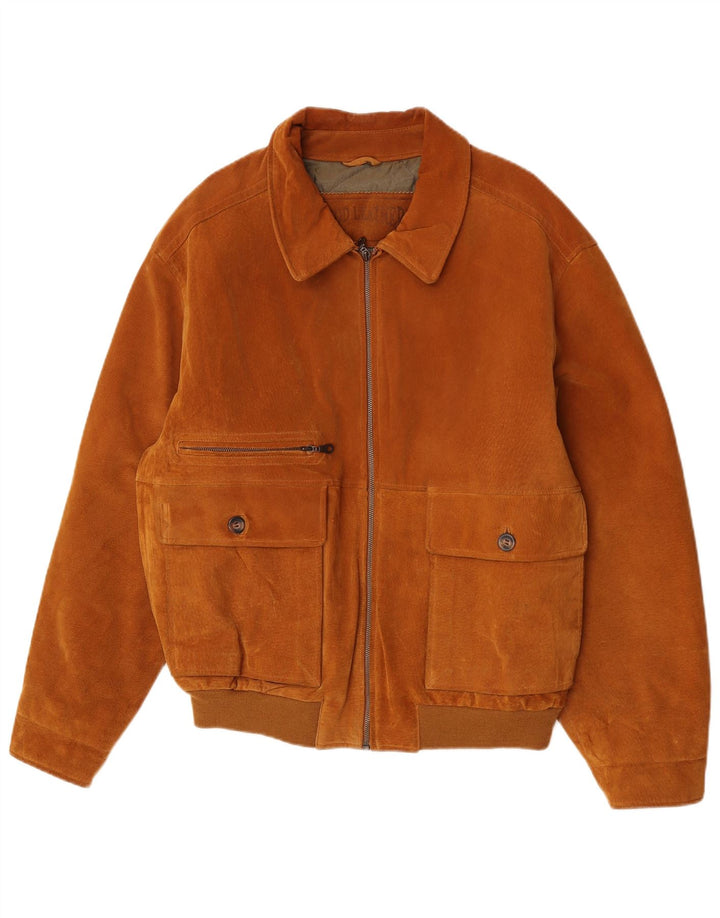 James Dillon Veste bomber en daim pour homme UK 40 Grand cuir beige