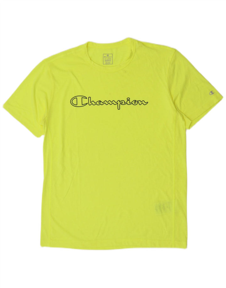 Champion Mens Graphic T-Shirt Top 2XL Yellow Polyester