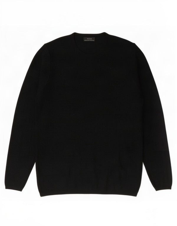 Zara Womens Crew Neck Jumper Sweater UK 10 Small Black Chevron Viscose