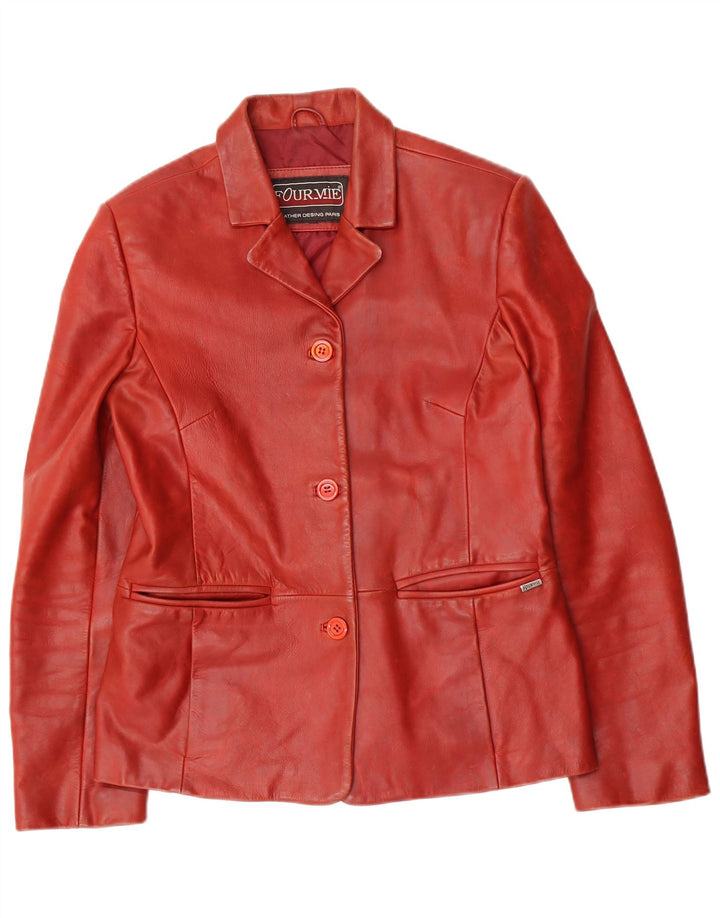 VINTAGE Womens 3 Button Leather Blazer Jacket UK 14 Medium Red Leather