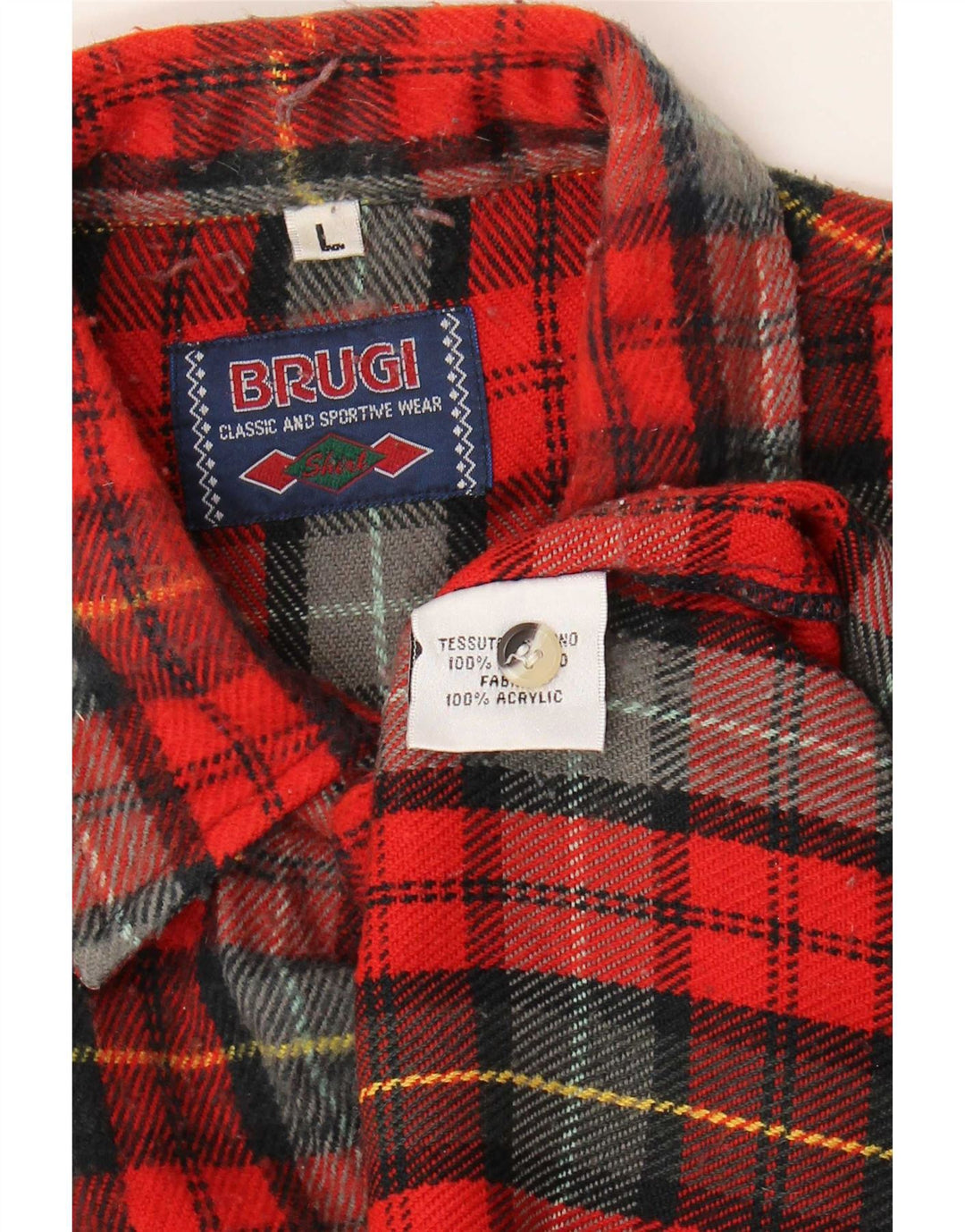 Brugi Mens Flannel Shirt Large Red Plaid Acrylic