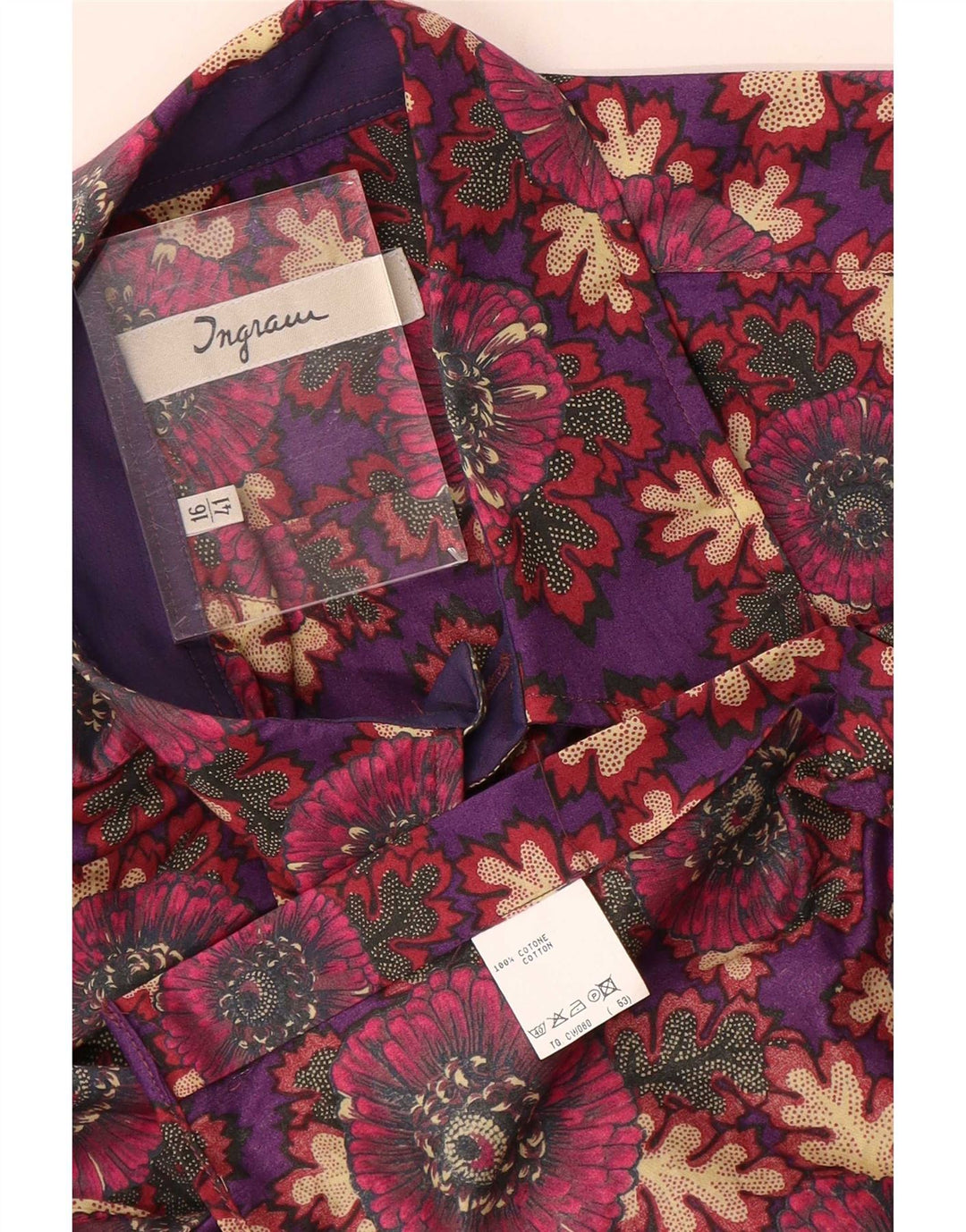 Ingram Mens Shirt Size 41 16 Large Multicoloured Floral Cotton