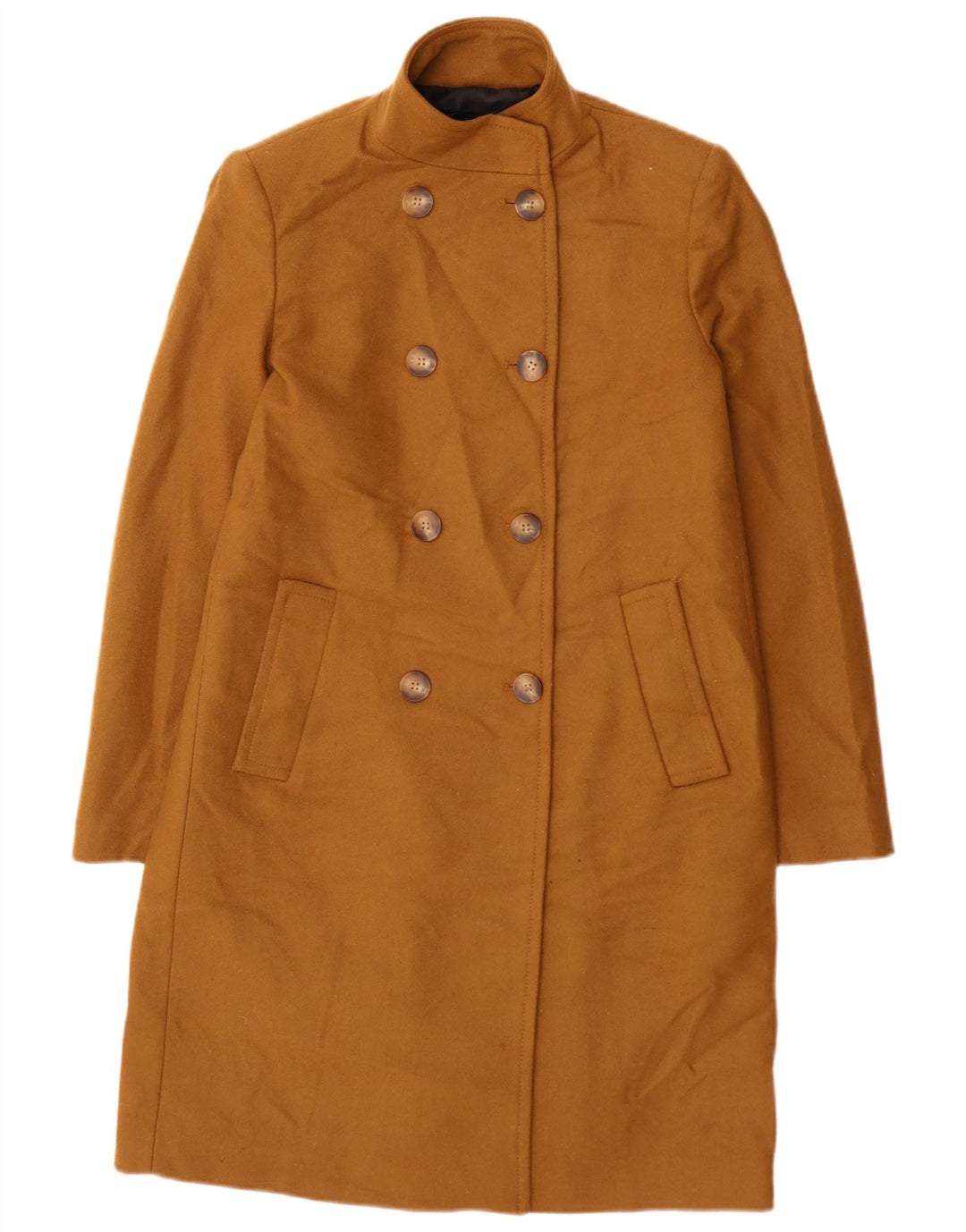 Zara Womens Double Breasted Coat UK 10 Petite laine beige