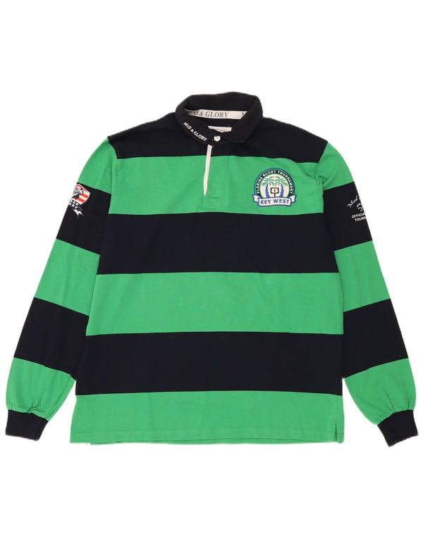 Mud & Glory Camiseta masculina gráfica de manga comprida rugby XL listrada verde