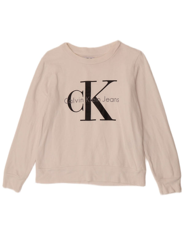 Calvin Klein Jeans Womens Graphic Sweatshirt Jumper UK 10 Small White