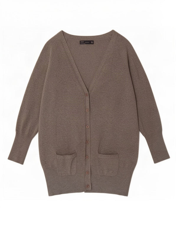 Zara Γυναικεία Ζακέτα Longline UK 10 Small Grey Cotton