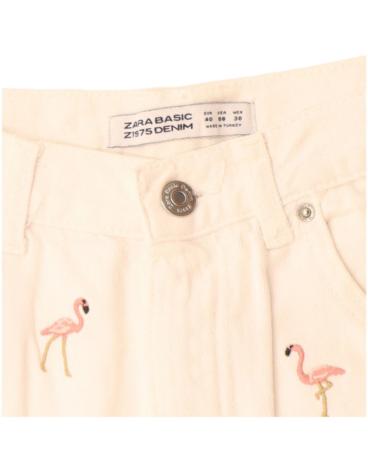 Zara denimshorts med abstrakt mønster til kvinder EU 40 Medium W28 Off White
