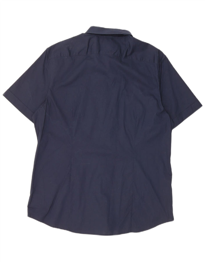 Michael Kors Mens Short Sleeve Shirt XL Navy Blue Cotton