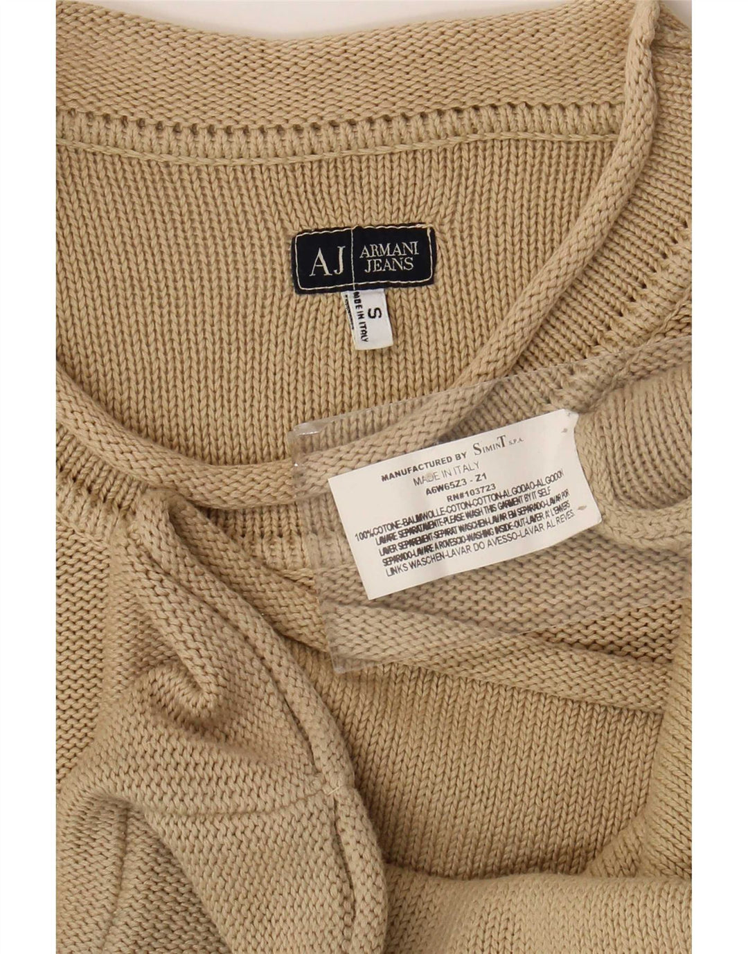 Armani Jeans Mens Crew Neck Jumper Sweater Small Beige Cotton