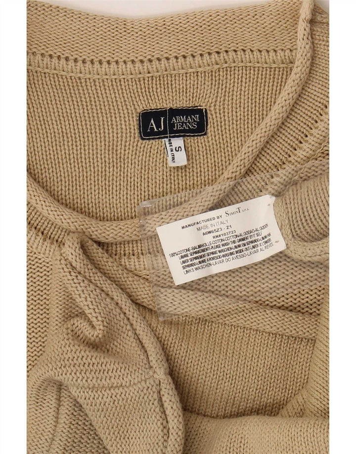 Armani Jeans Mens Crew Neck Jumper Sweater Small Beige Cotton