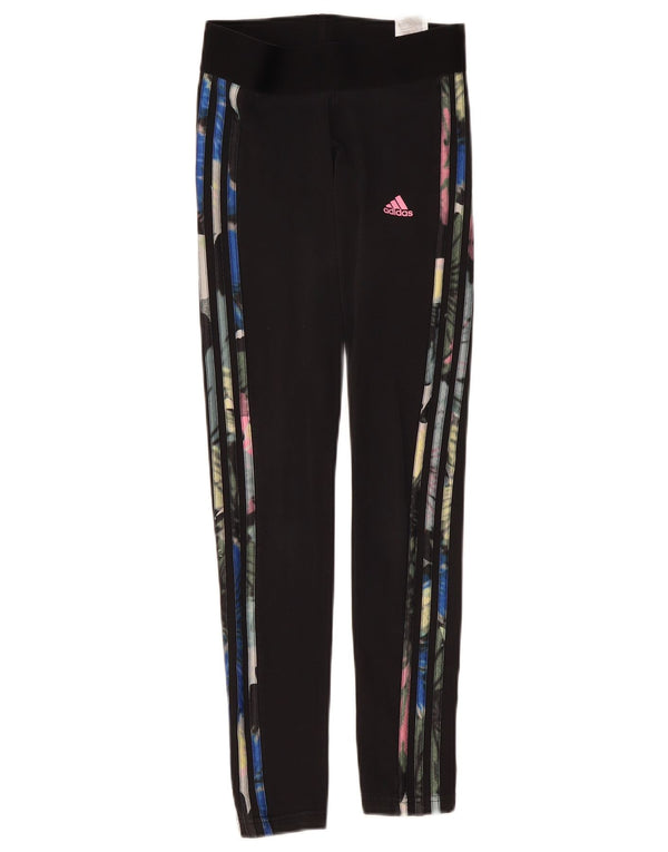 Adidas Womens Leggings UK 4/6 XS Black Floral Cotton