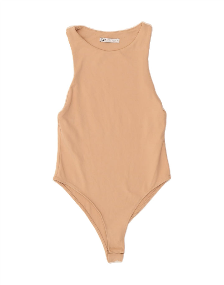 ZARA Womens Bodysuit UK 8 Small Beige Polyester Vintage Zara and Second-Hand Zara from Messina Hembry 