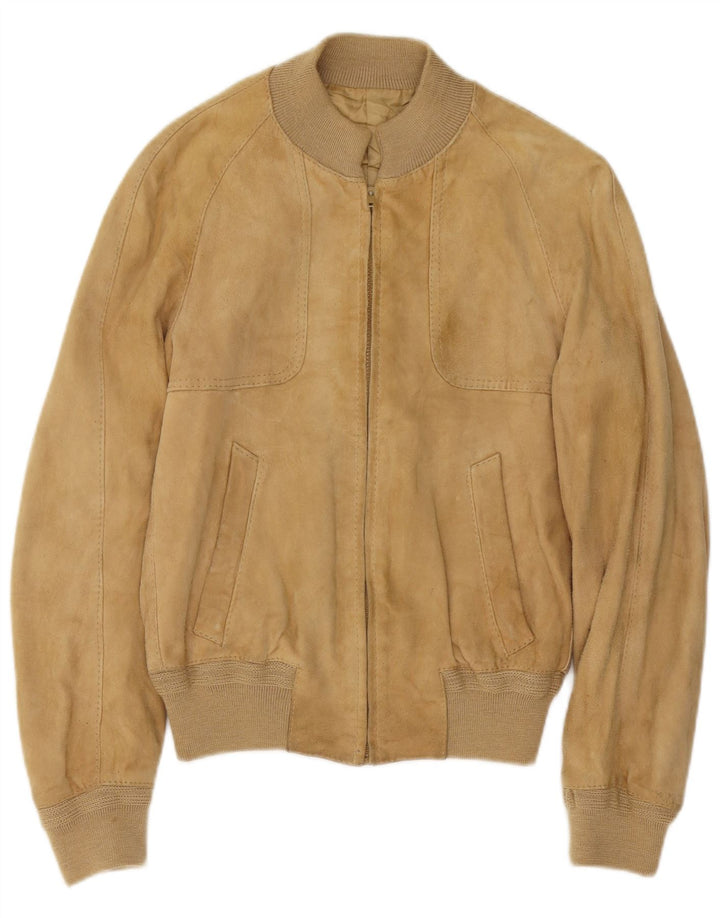 Vintage Mens Suede Bomber Jacket IT 48 Medium Beige Leather