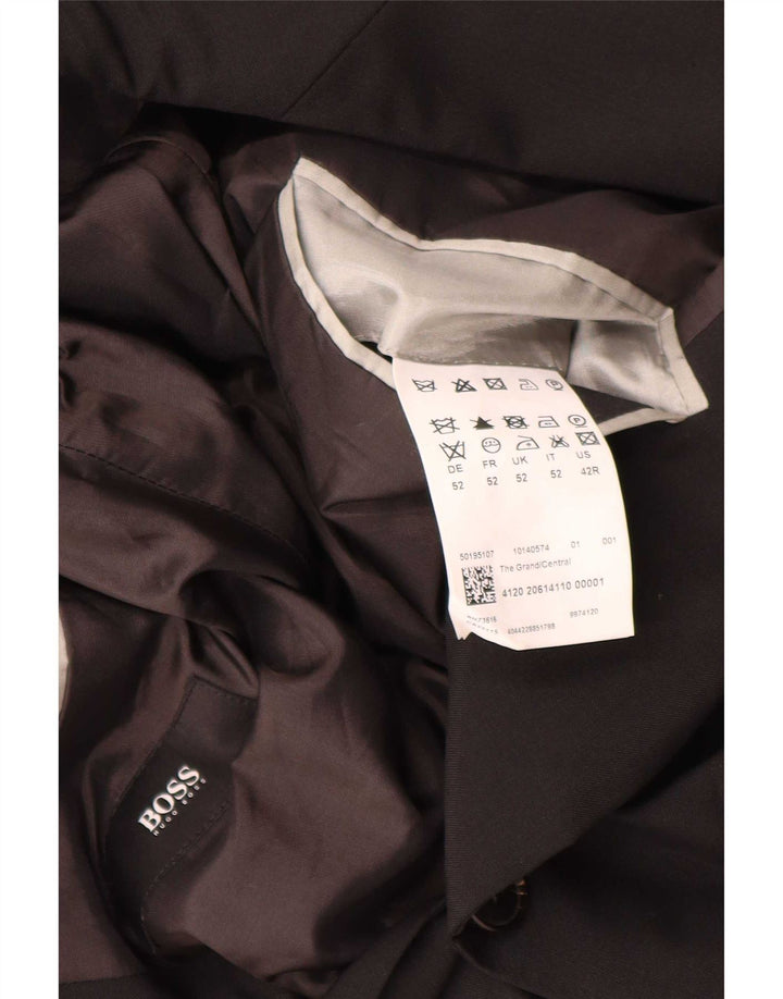 Jaqueta blazer masculina de 2 botões Hugo Boss EU 52 grande lã virgem preta