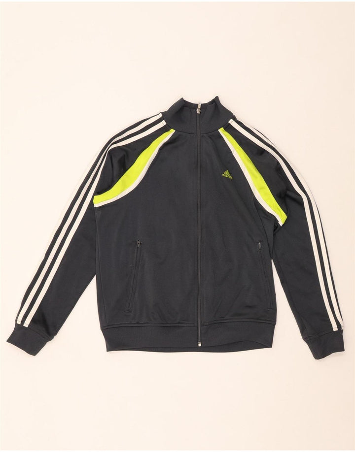ADIDAS Boys Tracksuit Top Jacket 13-14 Years Grey Colourblock Polyester