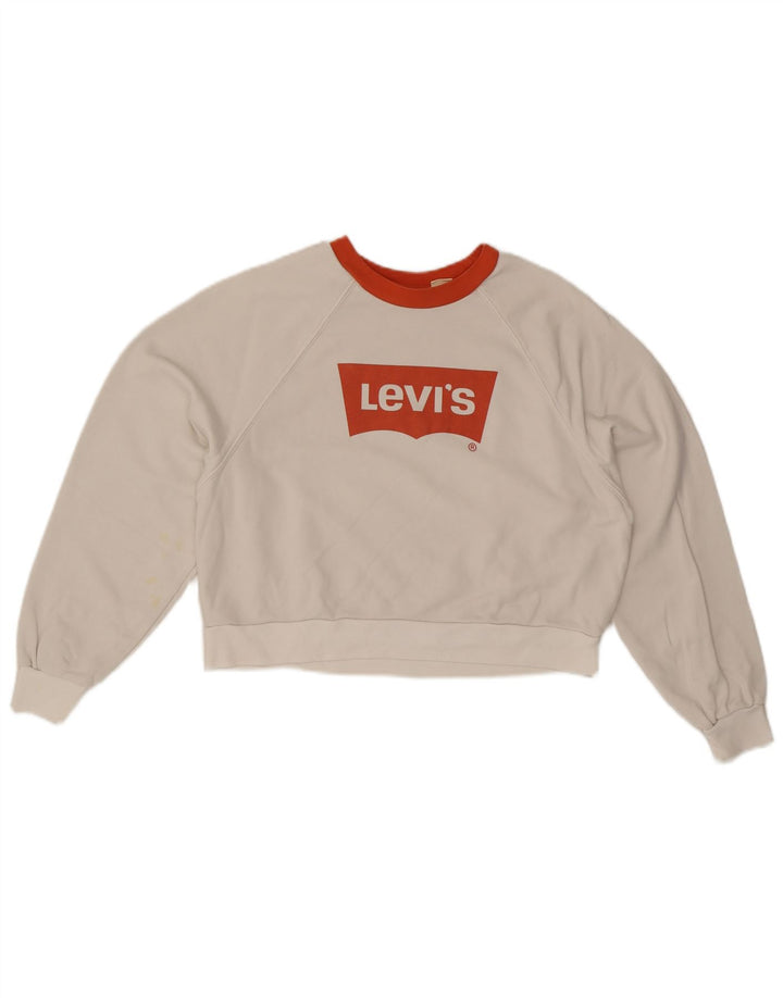 LEVI'S Womens Oversized Crop Graphic Sweatshirt Jumper UK 6 XS White